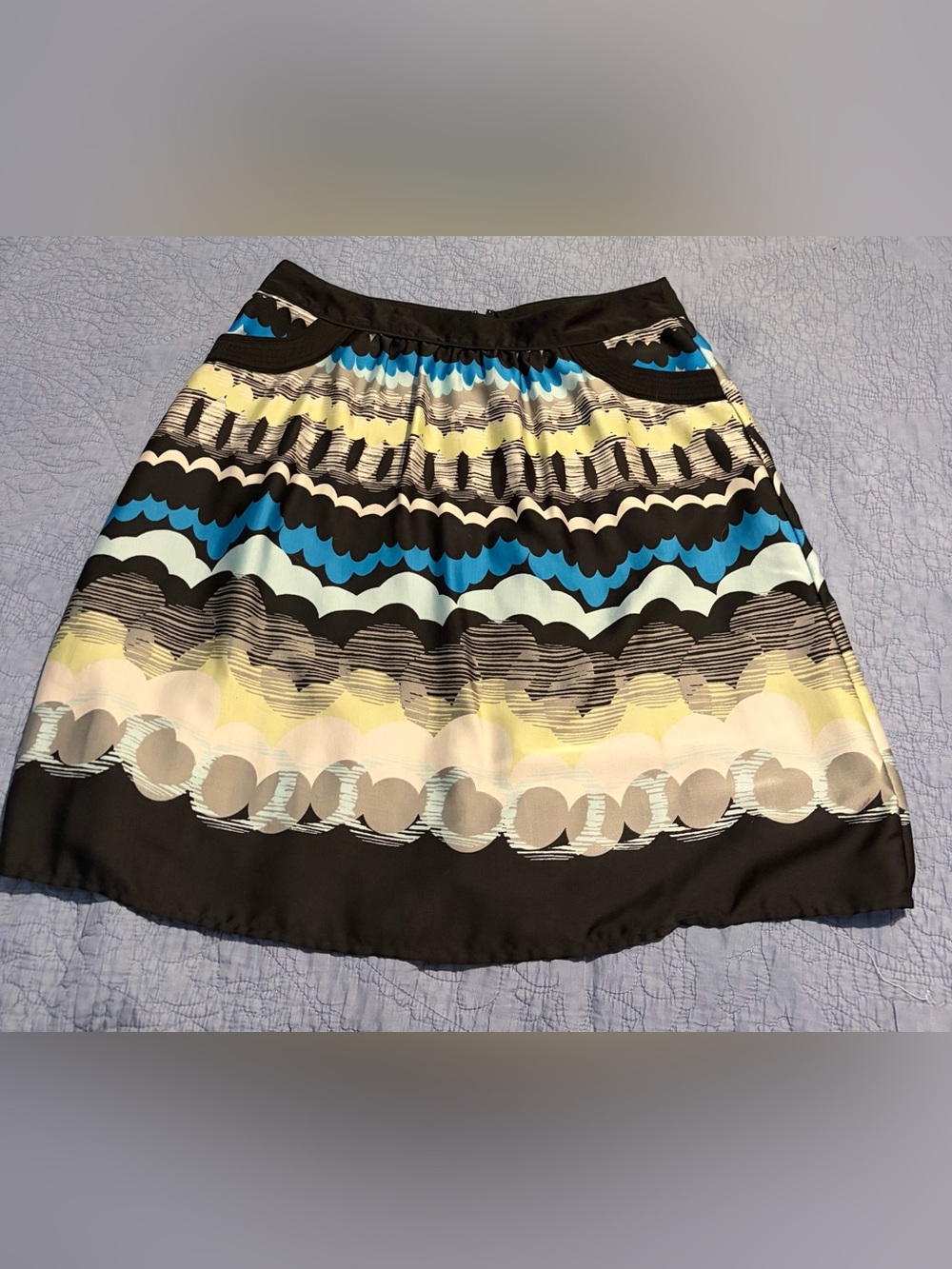 Apostrophe Black, Blue, Yellow & Cream Wavy A-line Skirt